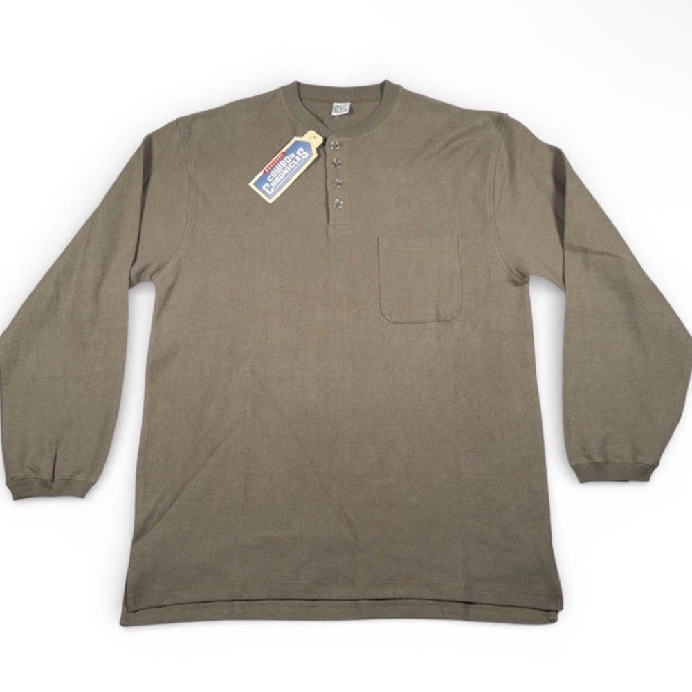 Marlboro Olive Green Long-Sleeve Henley with Chest Pocket